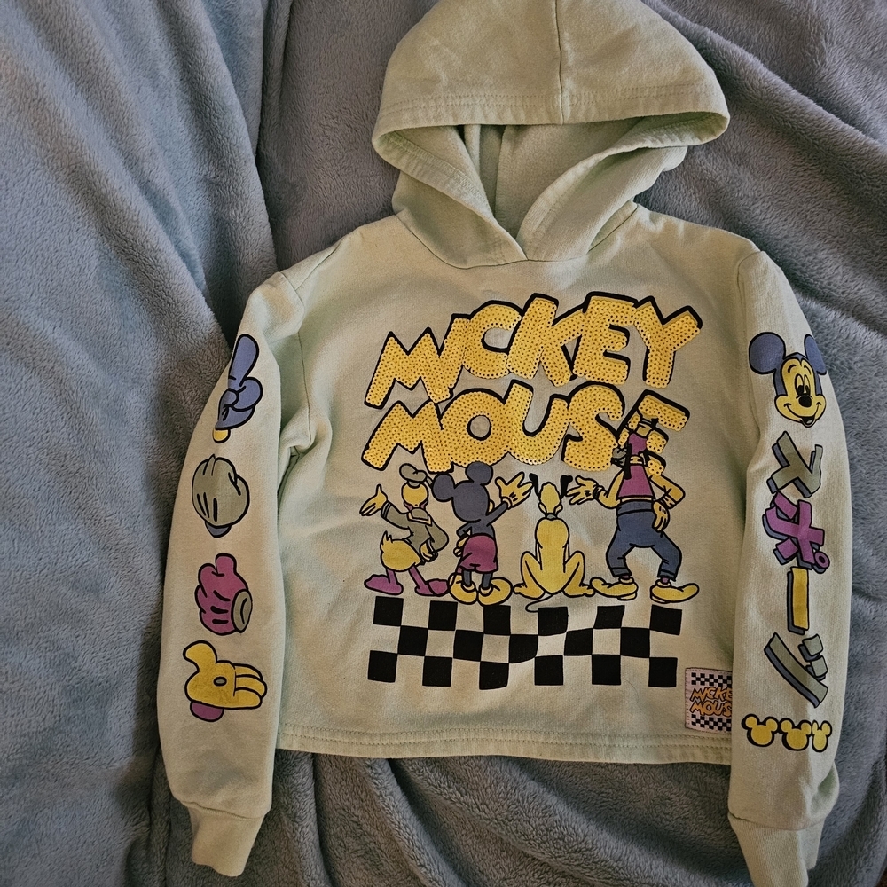 Disney Green Mickey Mouse Cropped Hoodie Sweatshirt - Picture 5 of 9